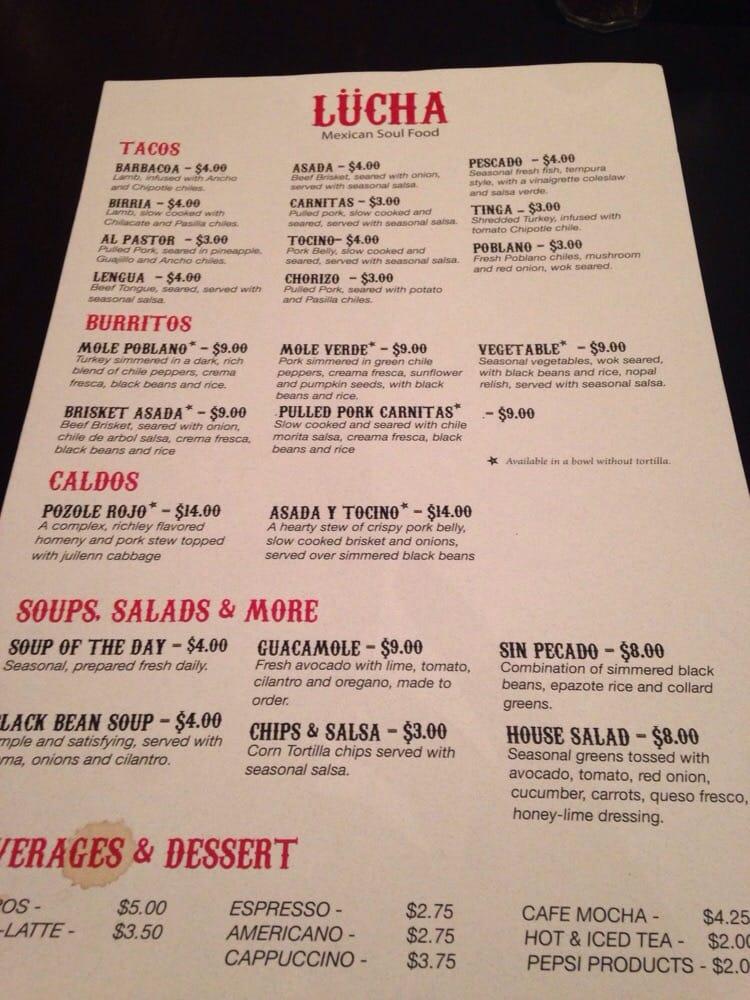 Lucha II Authentic Mexican Food меню
