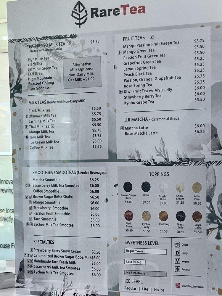 RareTea меню