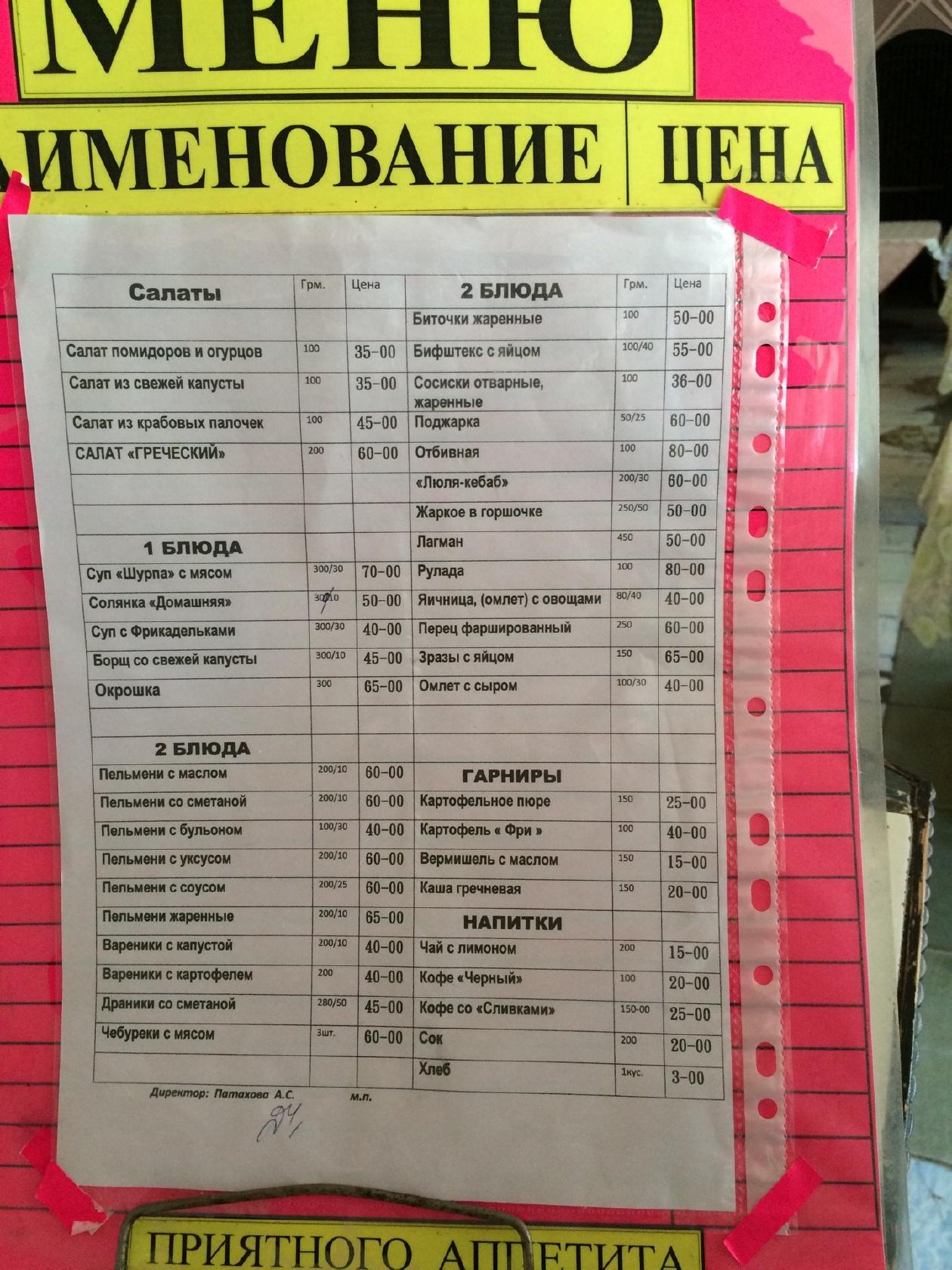 Кафе меню