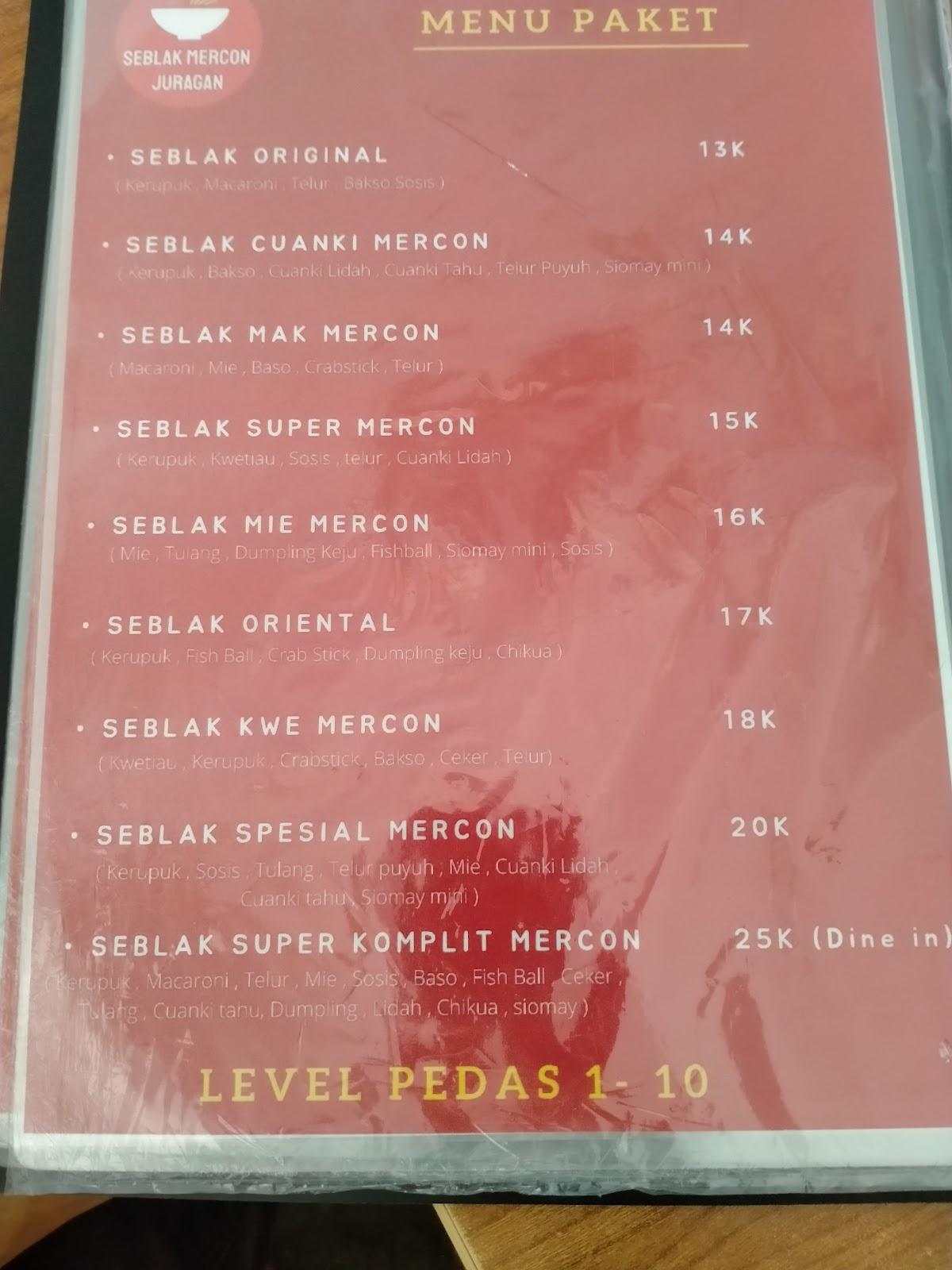 Seblak Mercon Juragan меню