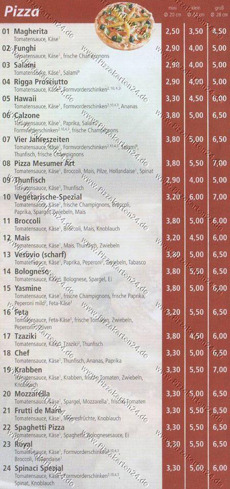 Pizzeria Yasmine Mesum меню