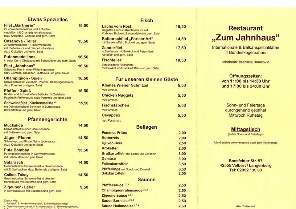 Restaurant Velbert меню