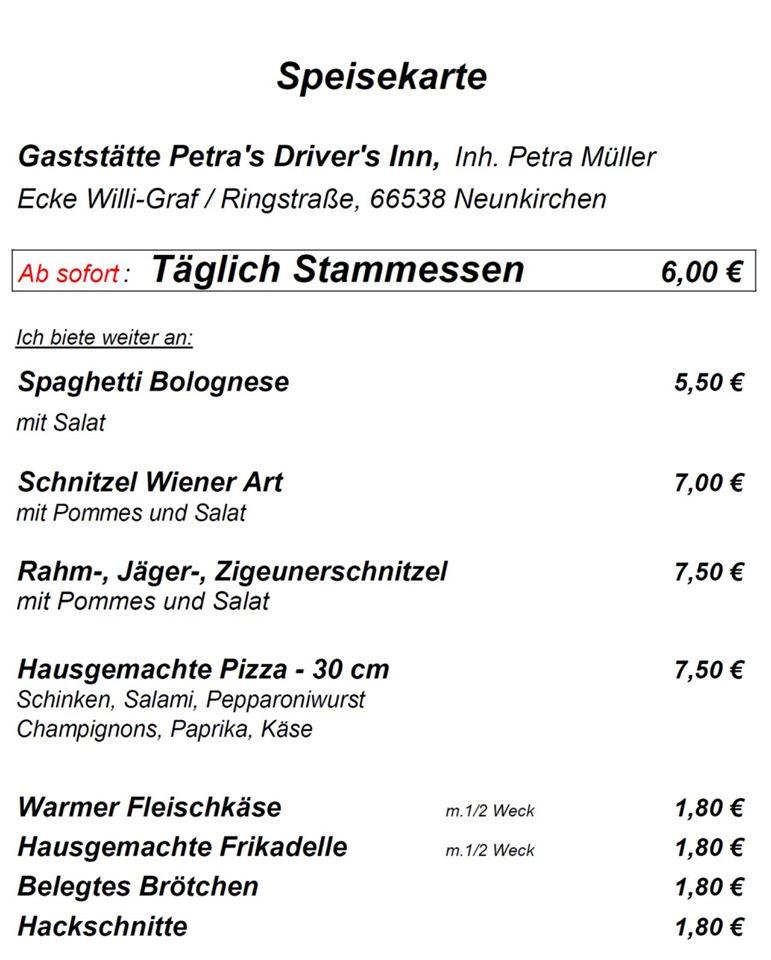 Gaststätte Drivers-In меню