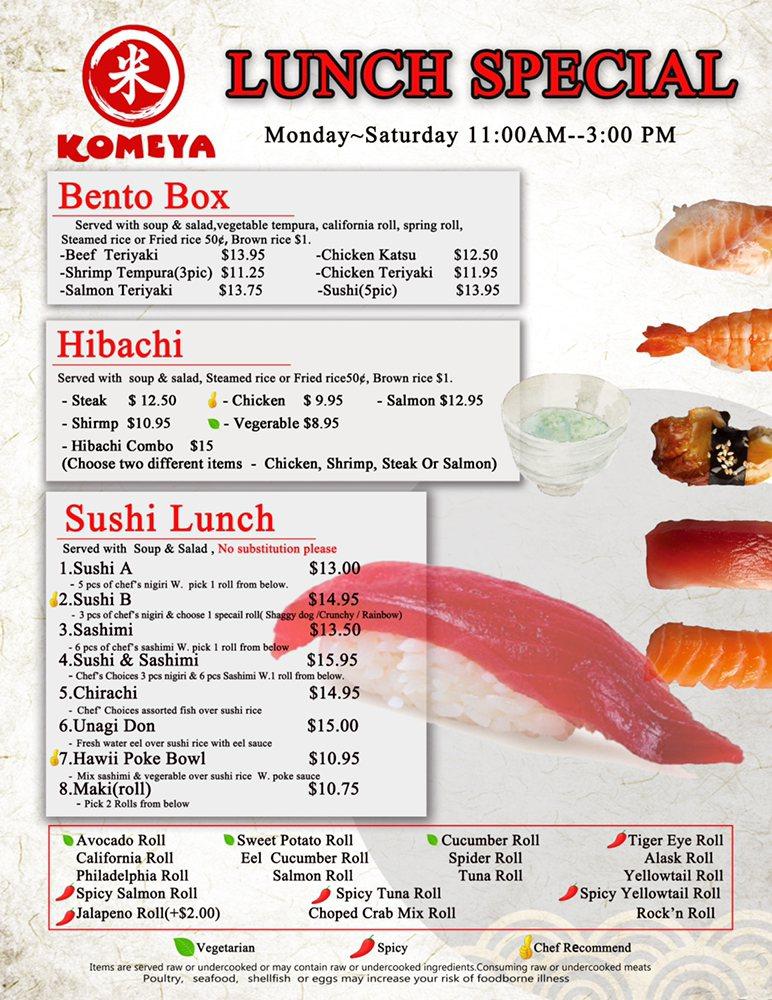 Komeya sushi and ramen меню