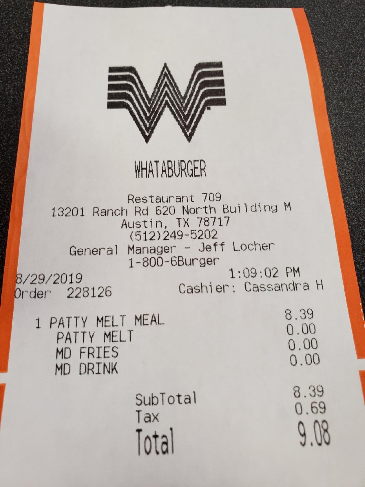 Whataburger меню