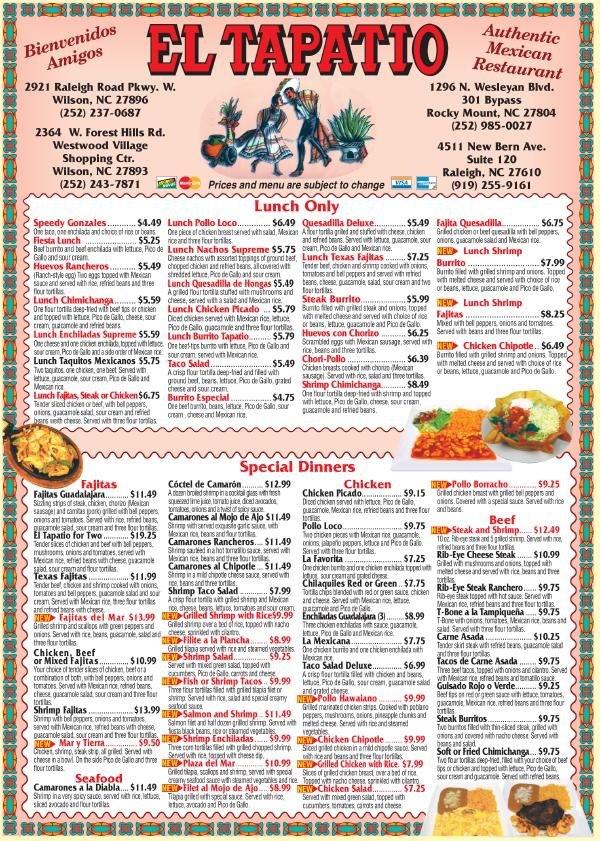 El Tapatio меню