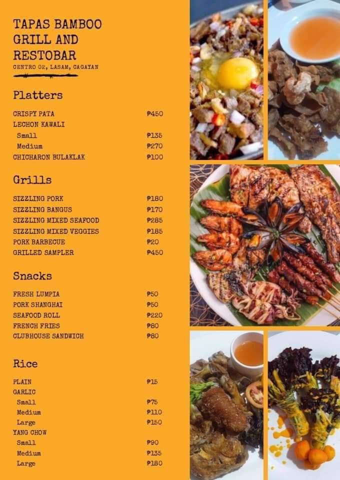 TAPAS BAMBOO GRILL AND RESTOBAR меню