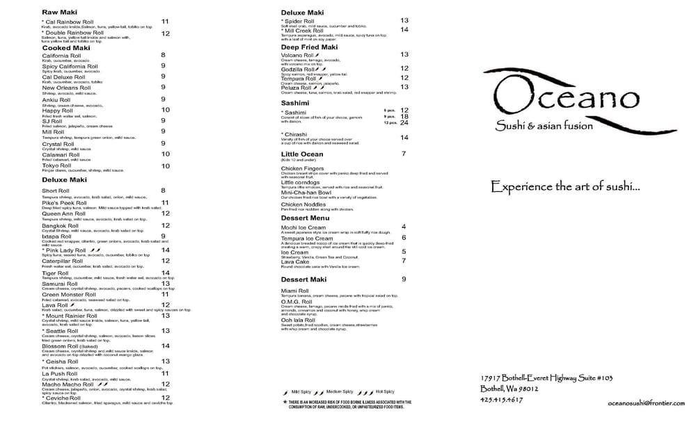 Oceano Sushi & Asian Fusion меню