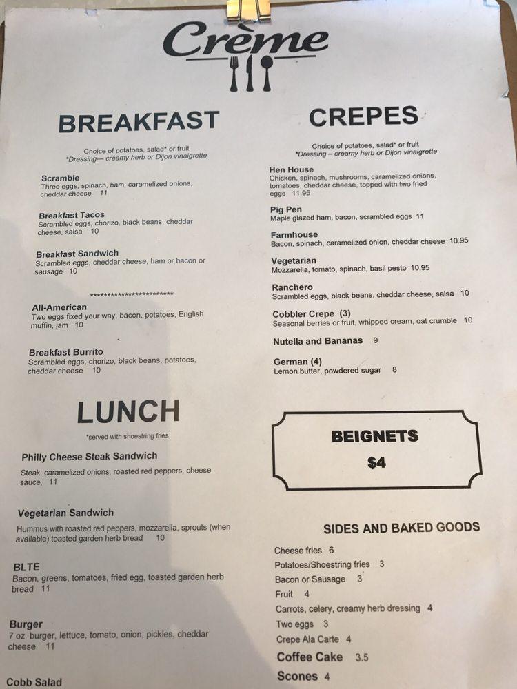 Crème Cafe меню