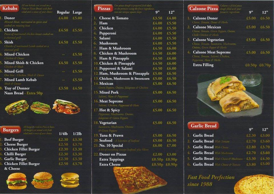 No 10 Kebab & Pizza меню