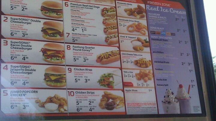 Sonic Drive-In меню