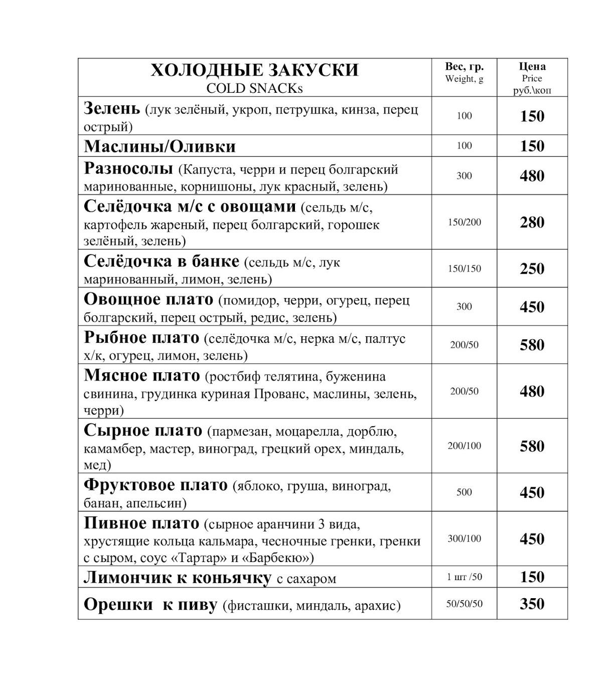 Аллюр меню