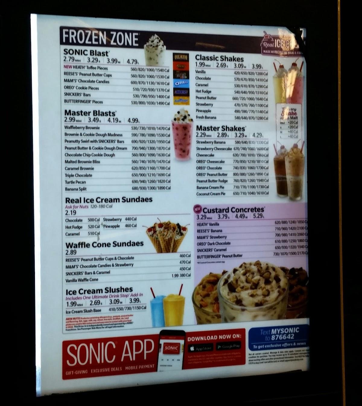 Sonic Drive-In меню