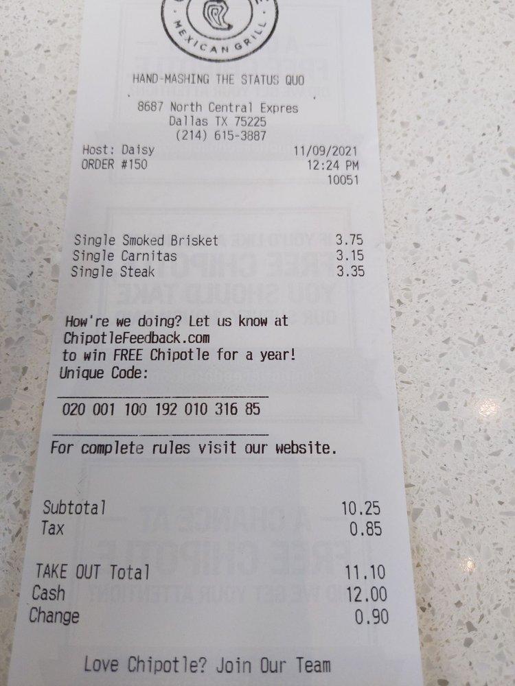 Chipotle Mexican Grill меню