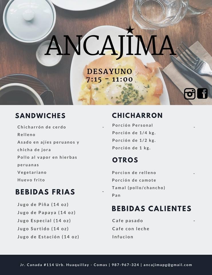 Ancajima меню
