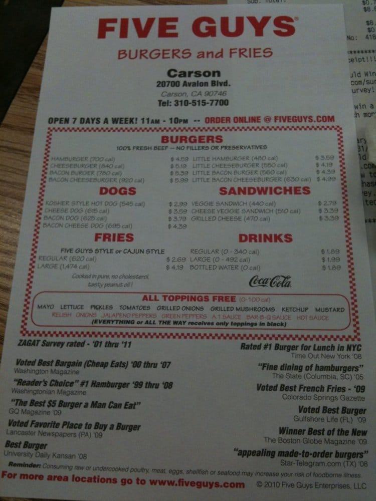 Five Guys меню