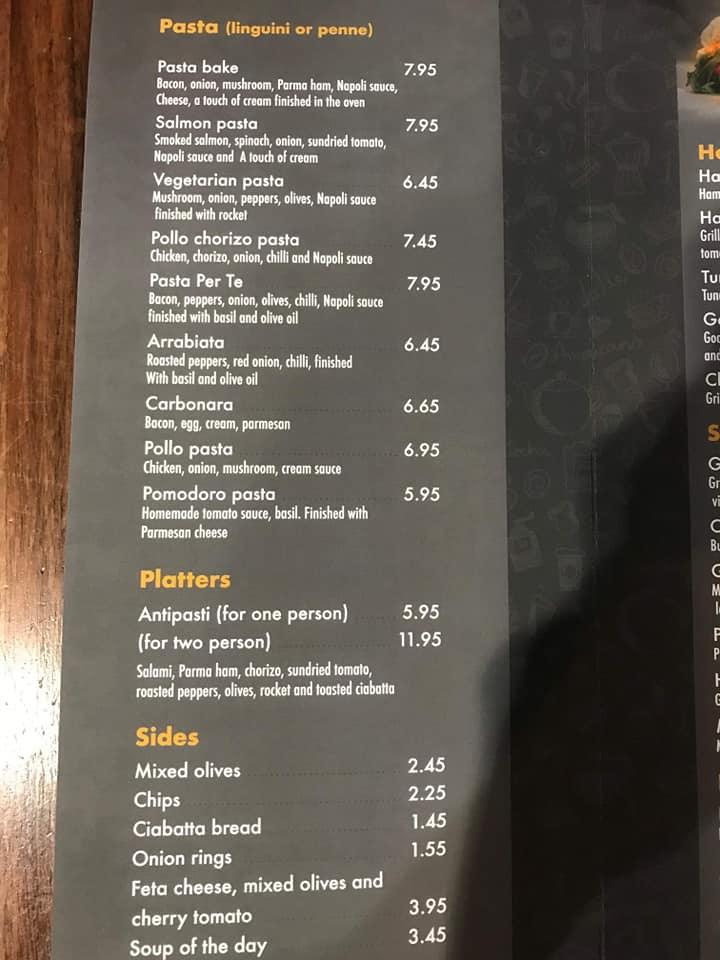 Caffe Perte меню