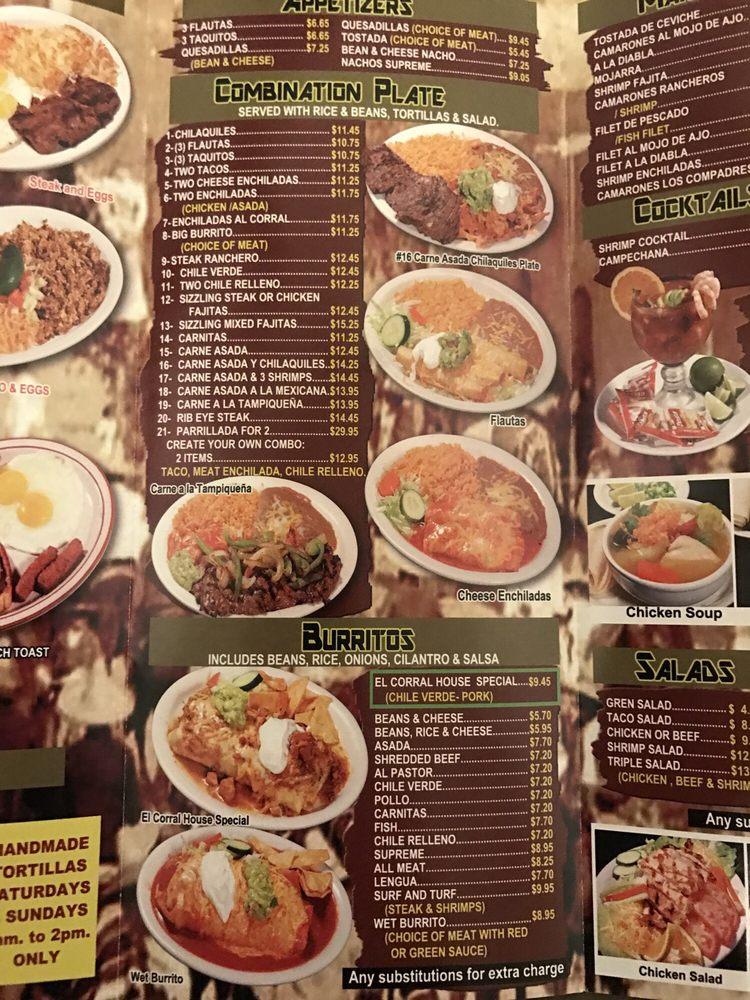 El Corral Mexican Grill меню