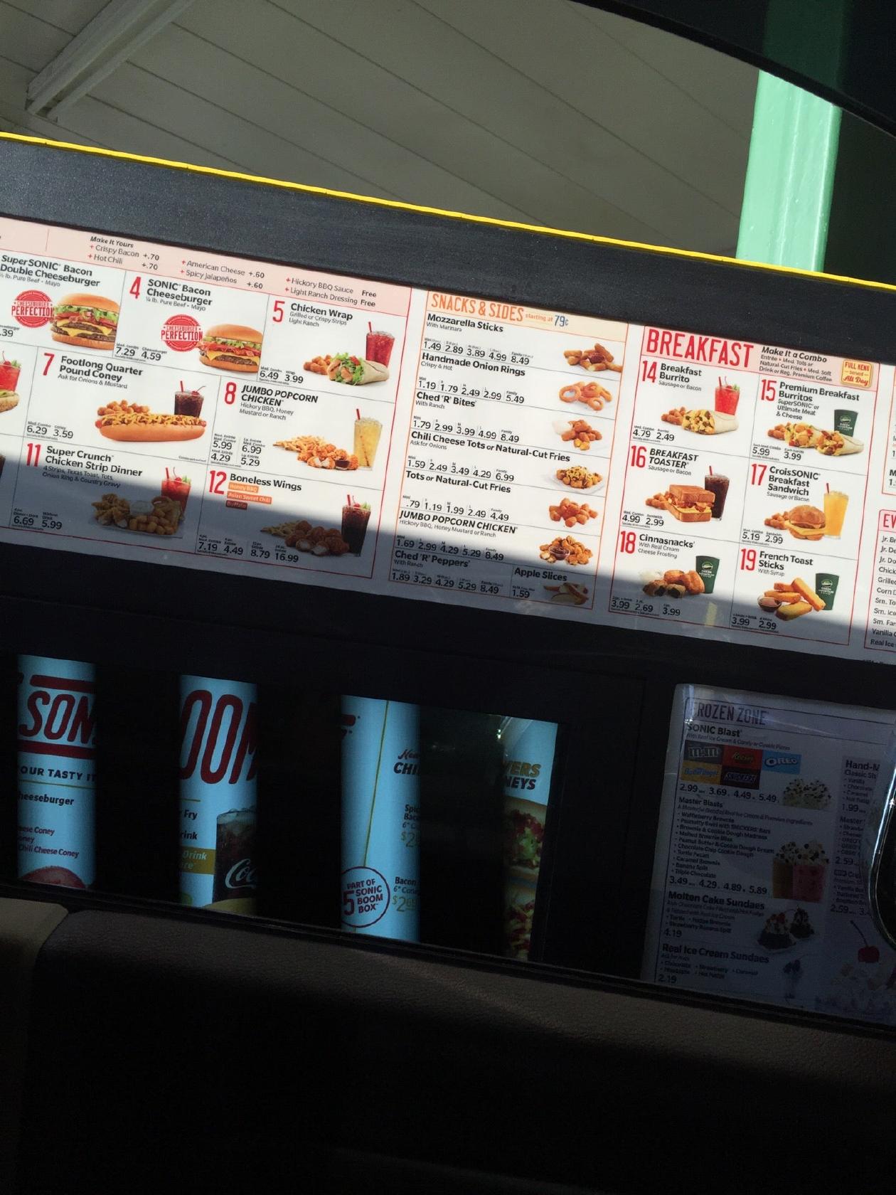 Sonic Drive-In меню