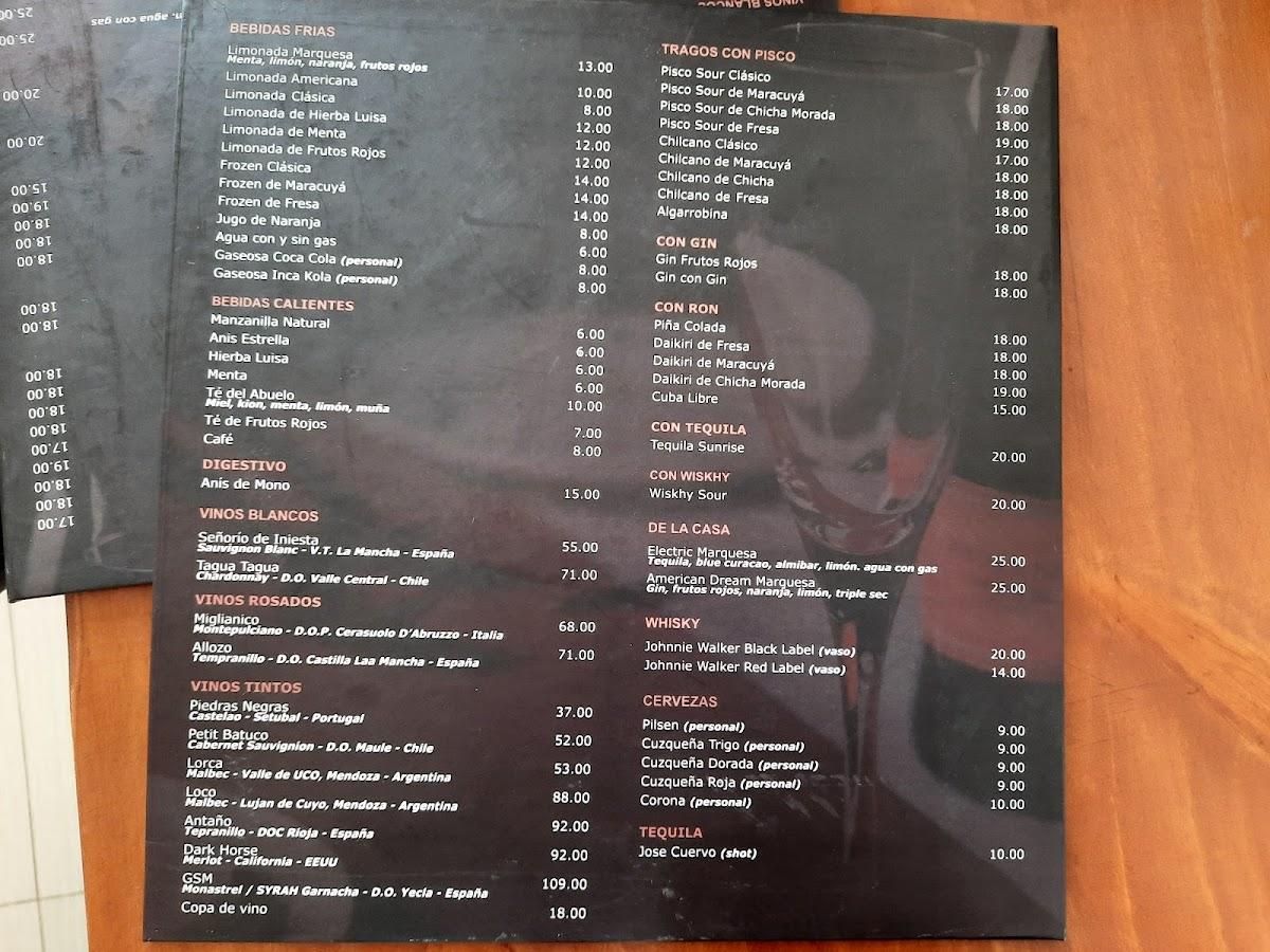 Marquesa Restobar меню