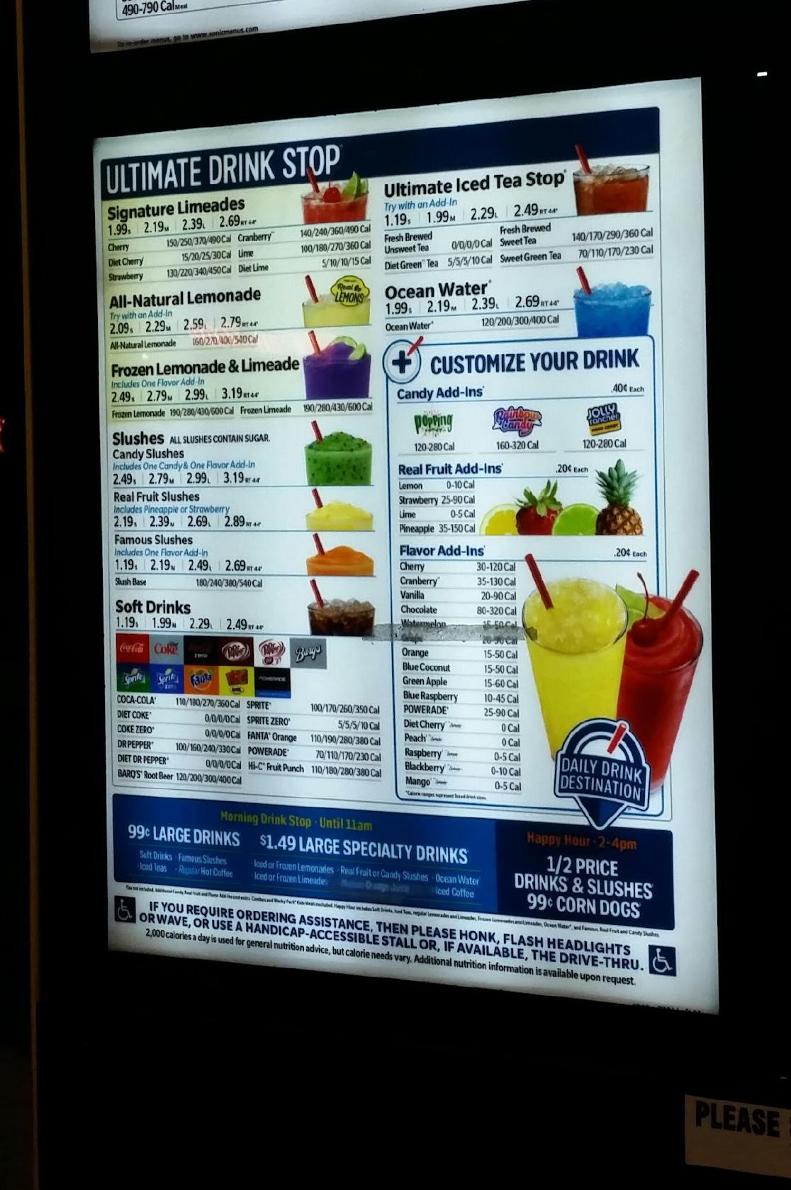 Sonic Drive-In меню