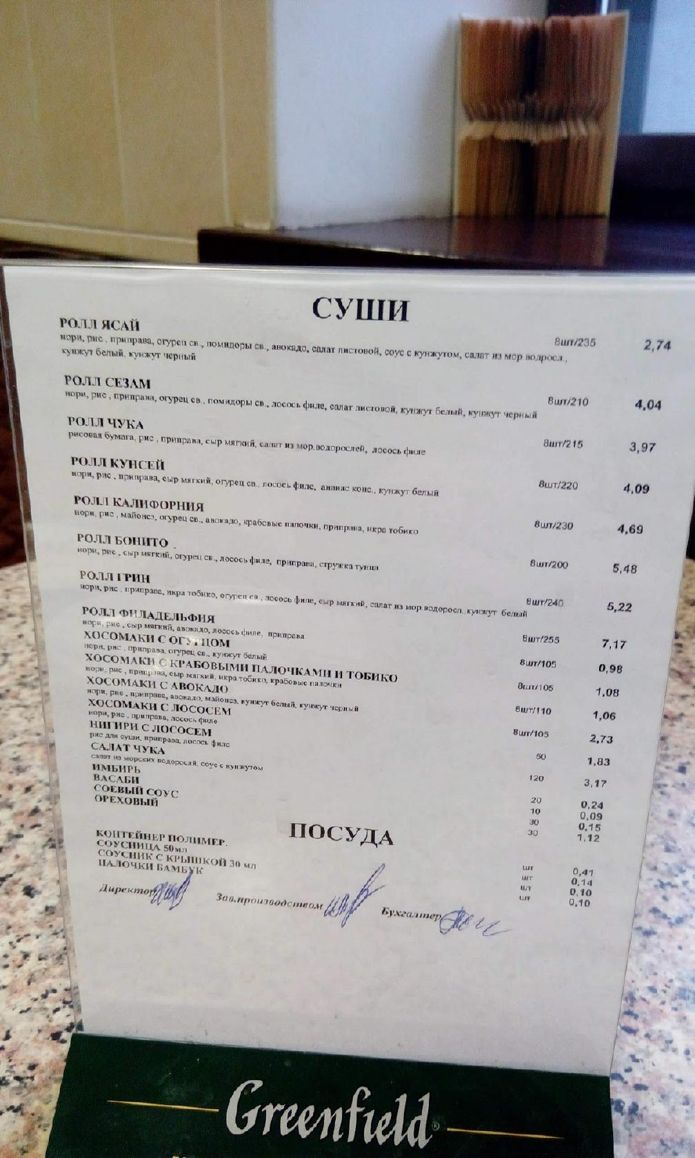 Cafeteria of BSU меню