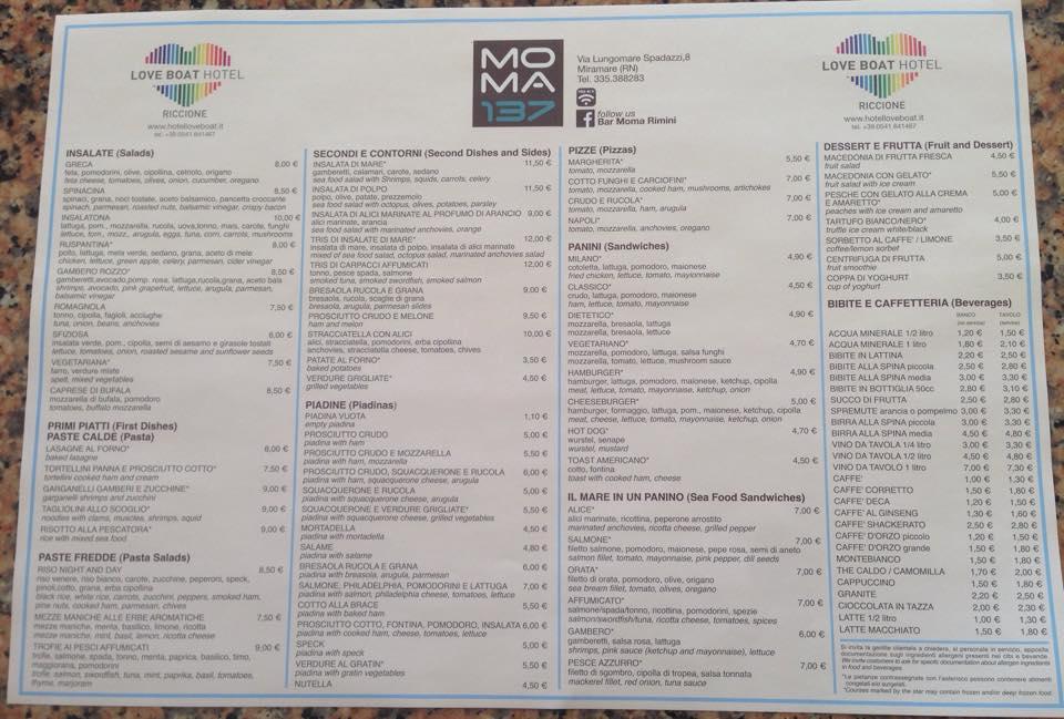BAR MOMA Rimini меню