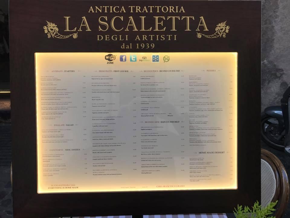 La Scaletta degli Artisti меню