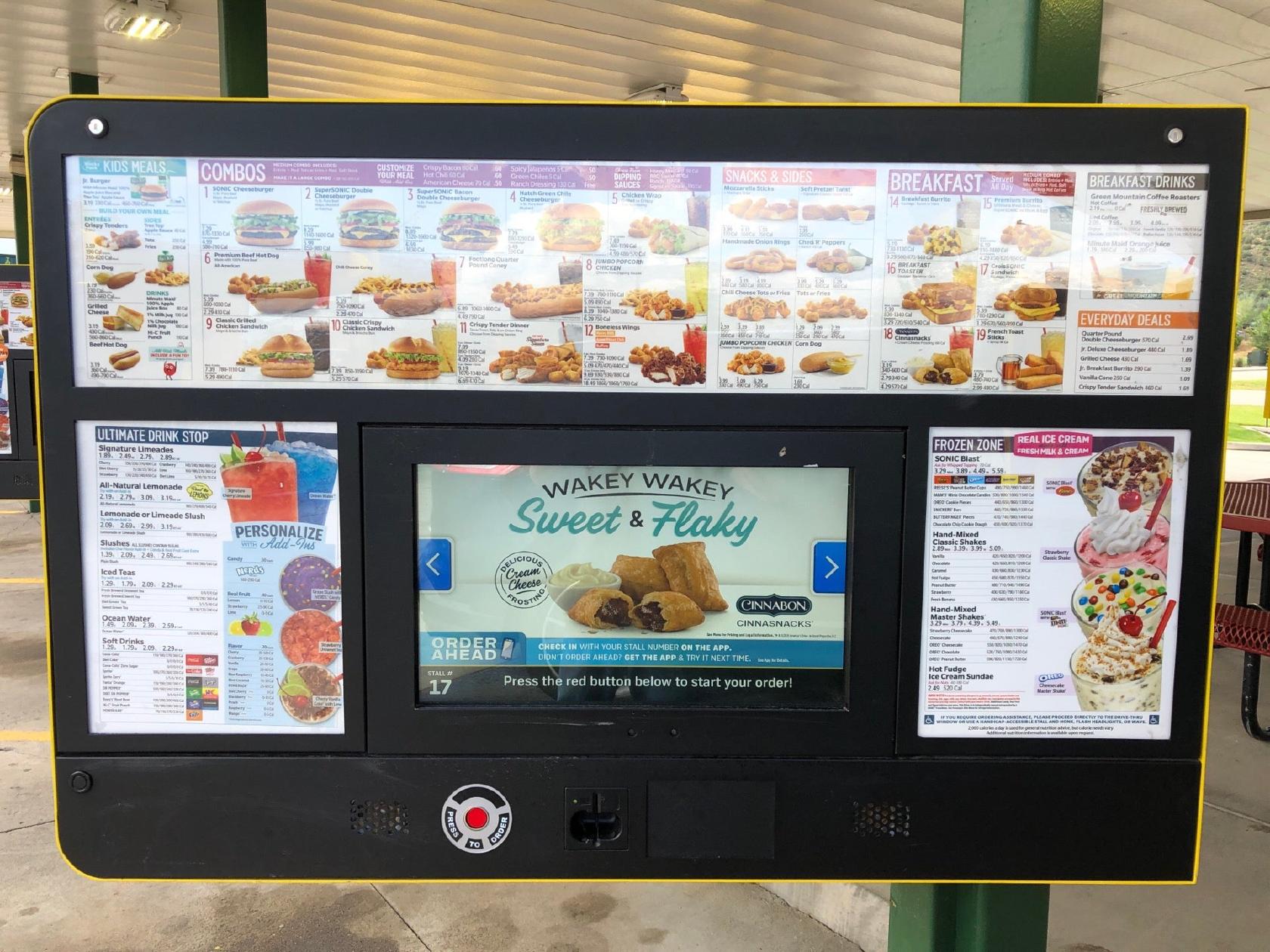 Sonic Drive-In меню