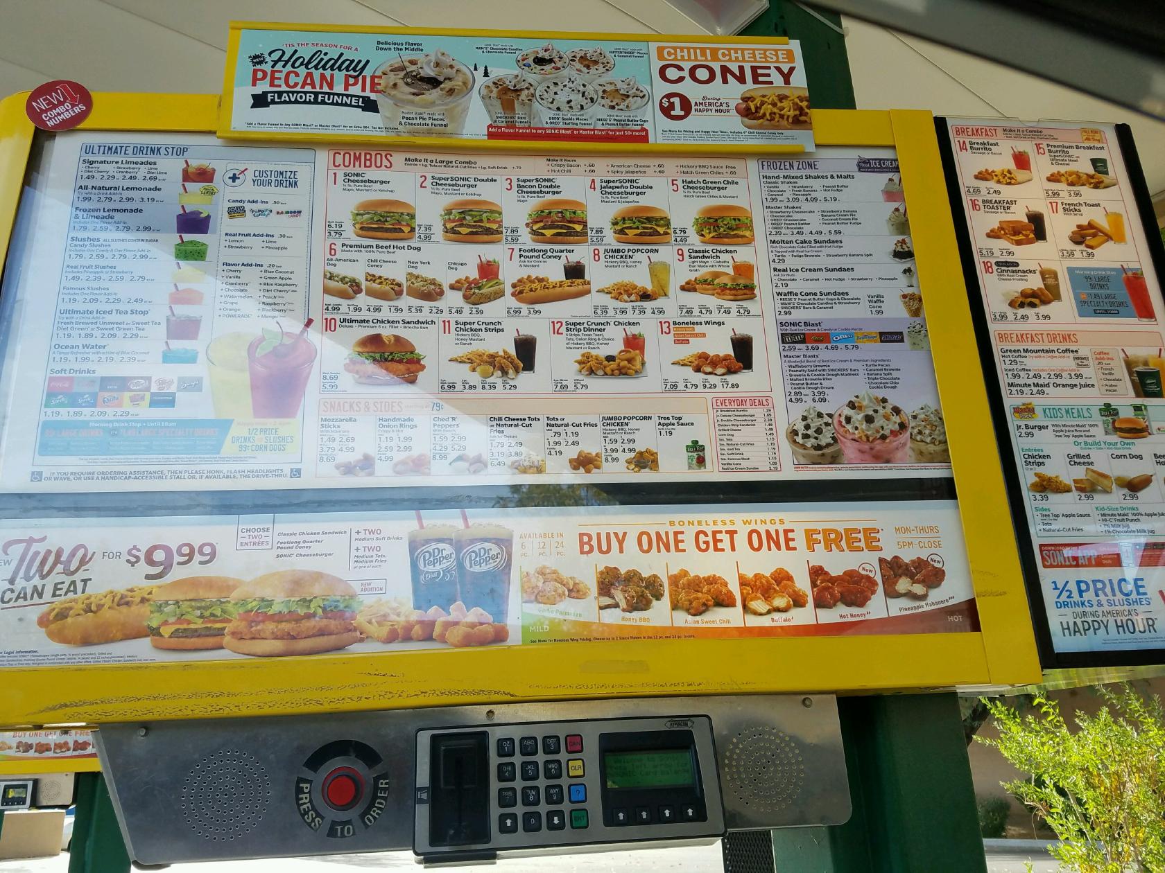 Sonic Drive-In меню