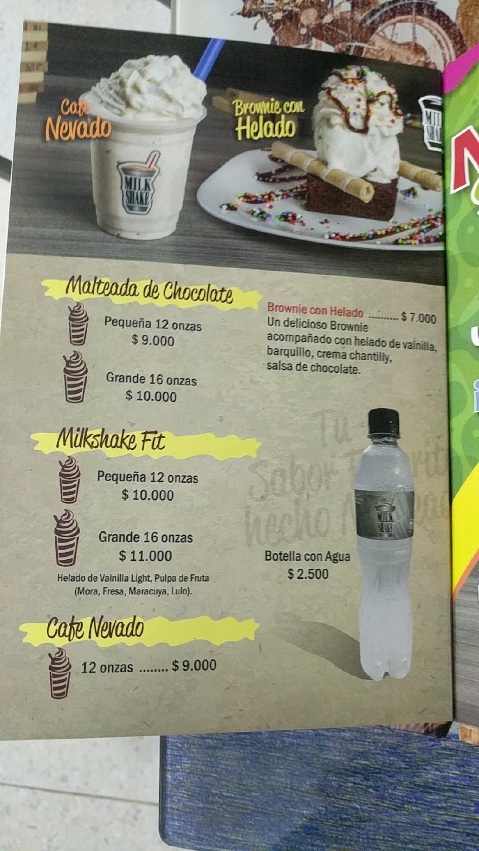 Milkshake меню