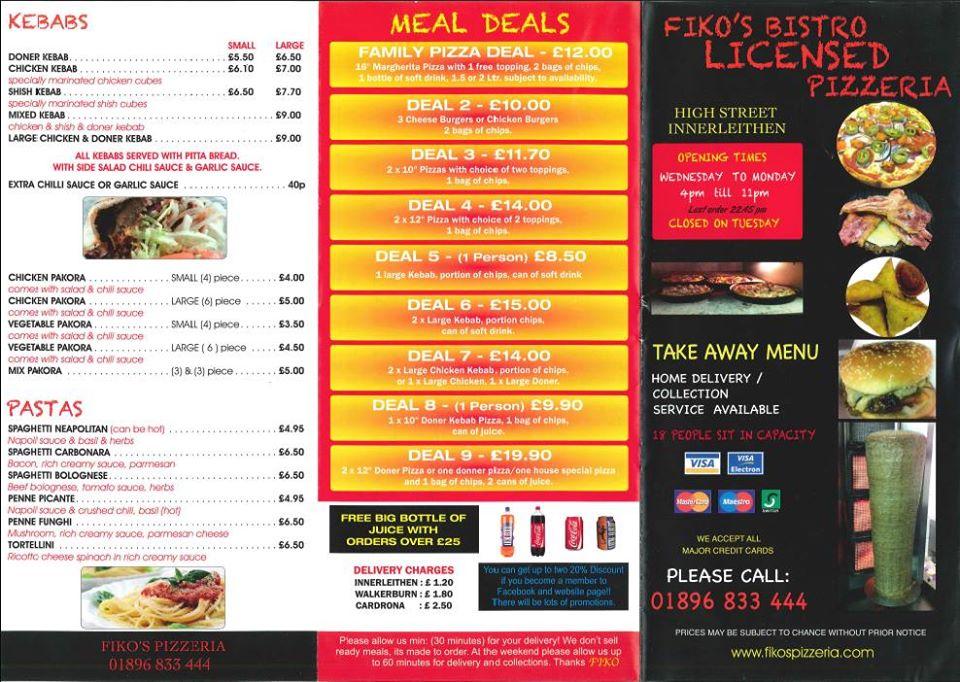 Fikospizzeria Innerleithen Edinburgh меню