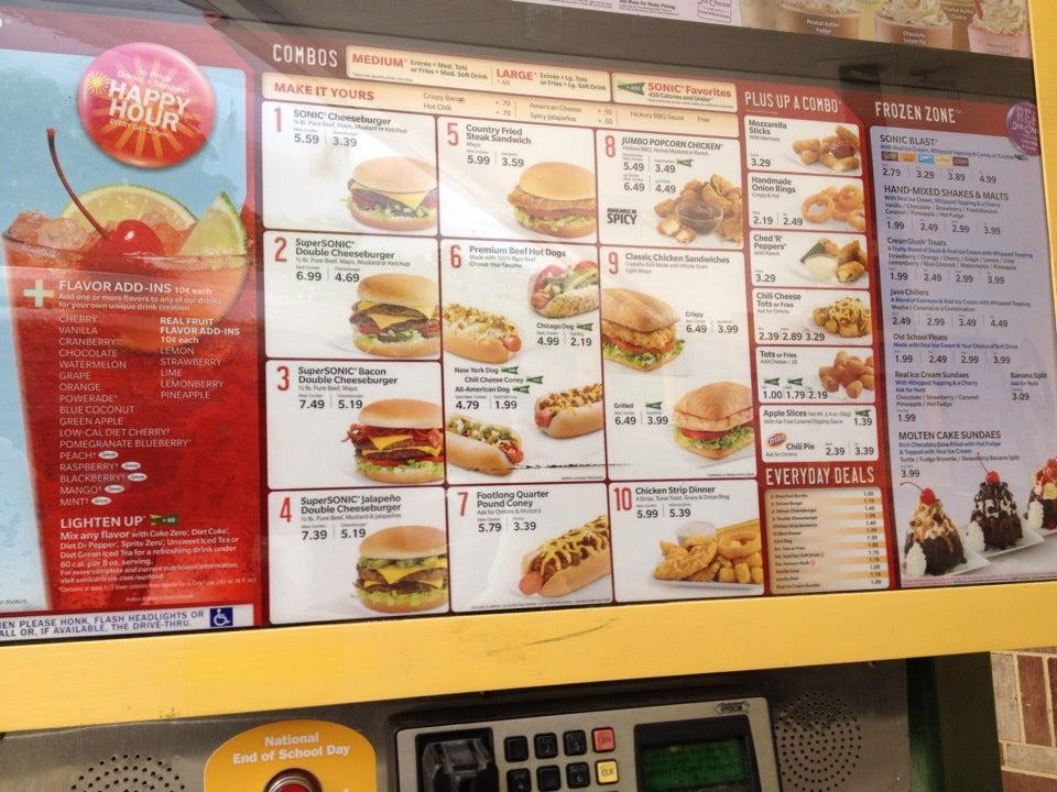 Sonic Drive-In меню