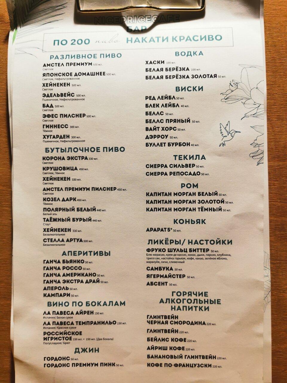 Nicepricecafe меню