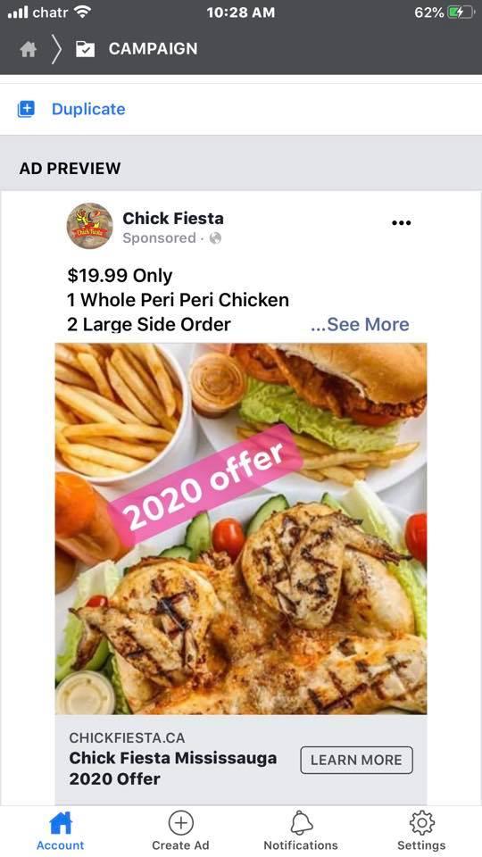 Chick Fiesta меню