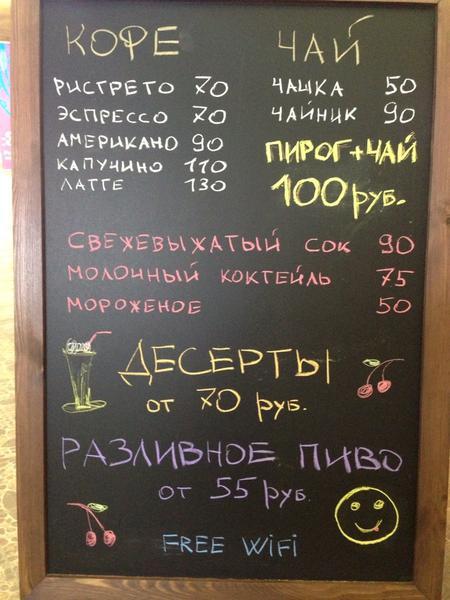 Кафе меню