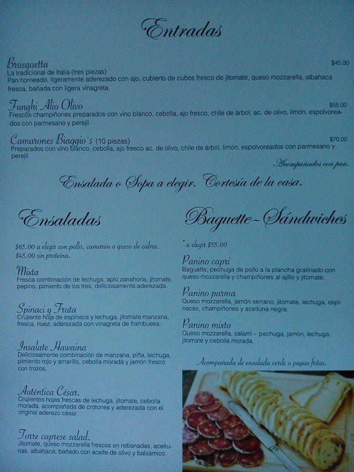 Biaggios Ristorante Italian меню