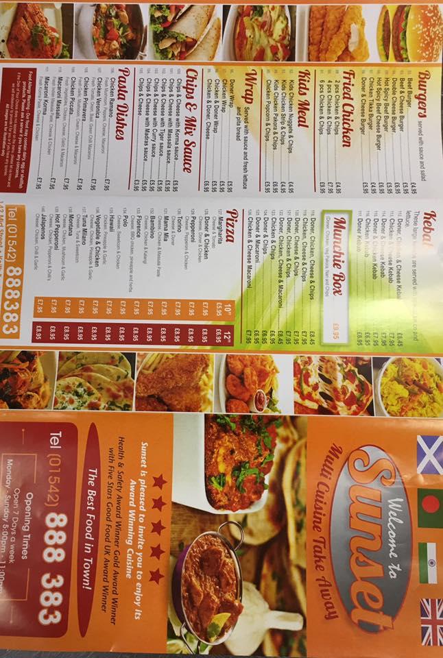 Sunset indian Takeaway меню