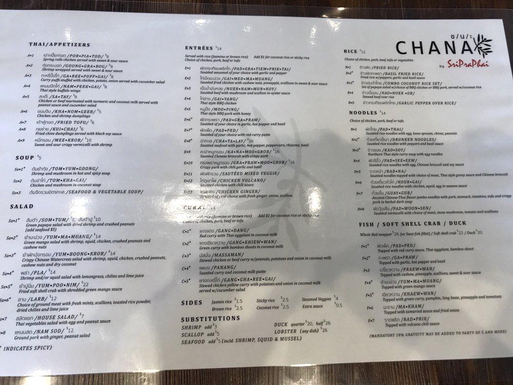 Chana меню