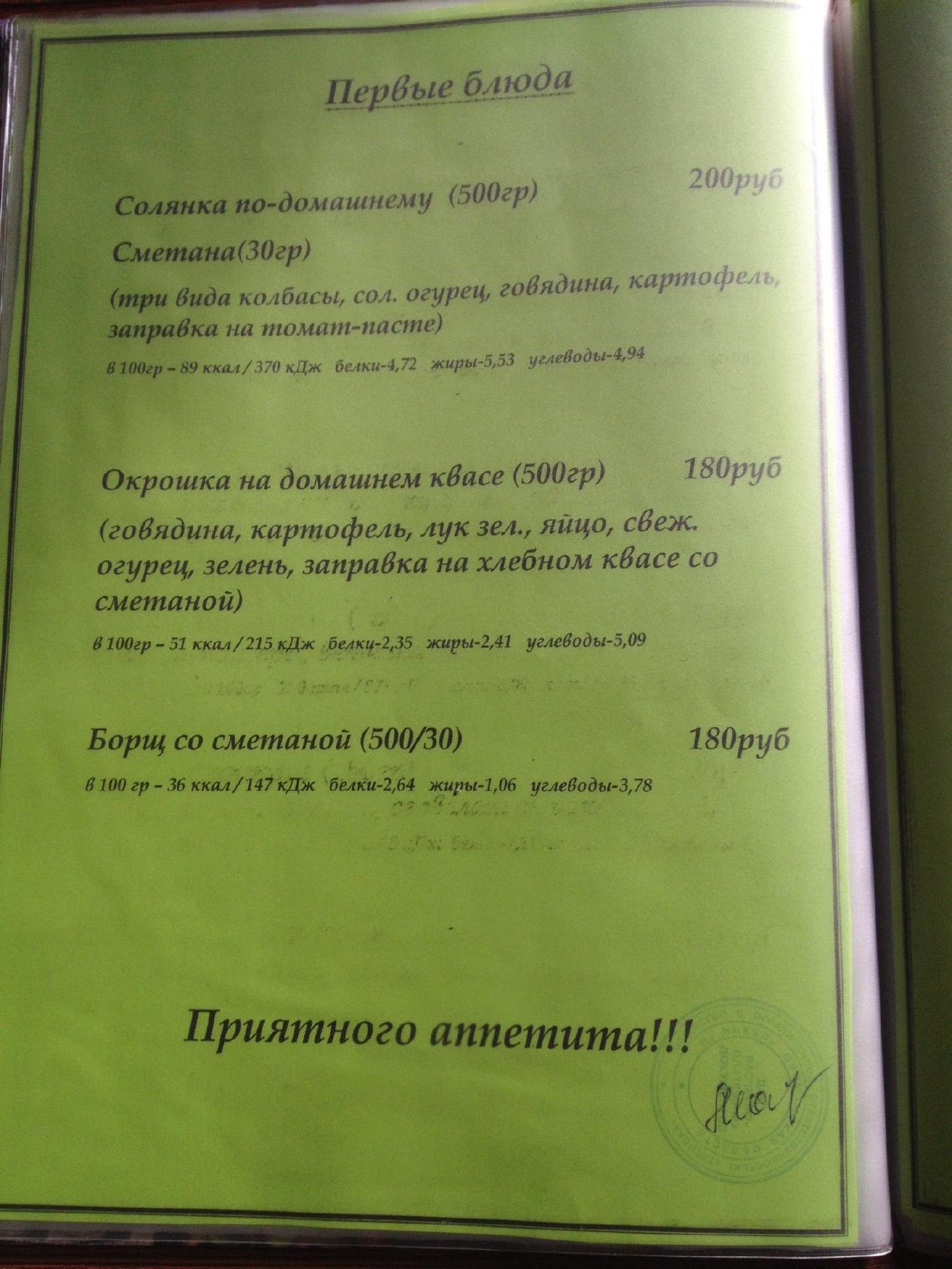 Титовка меню