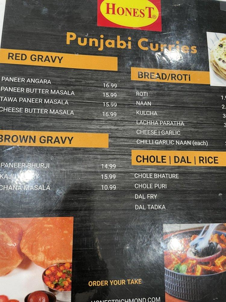 Honest Restaurant меню