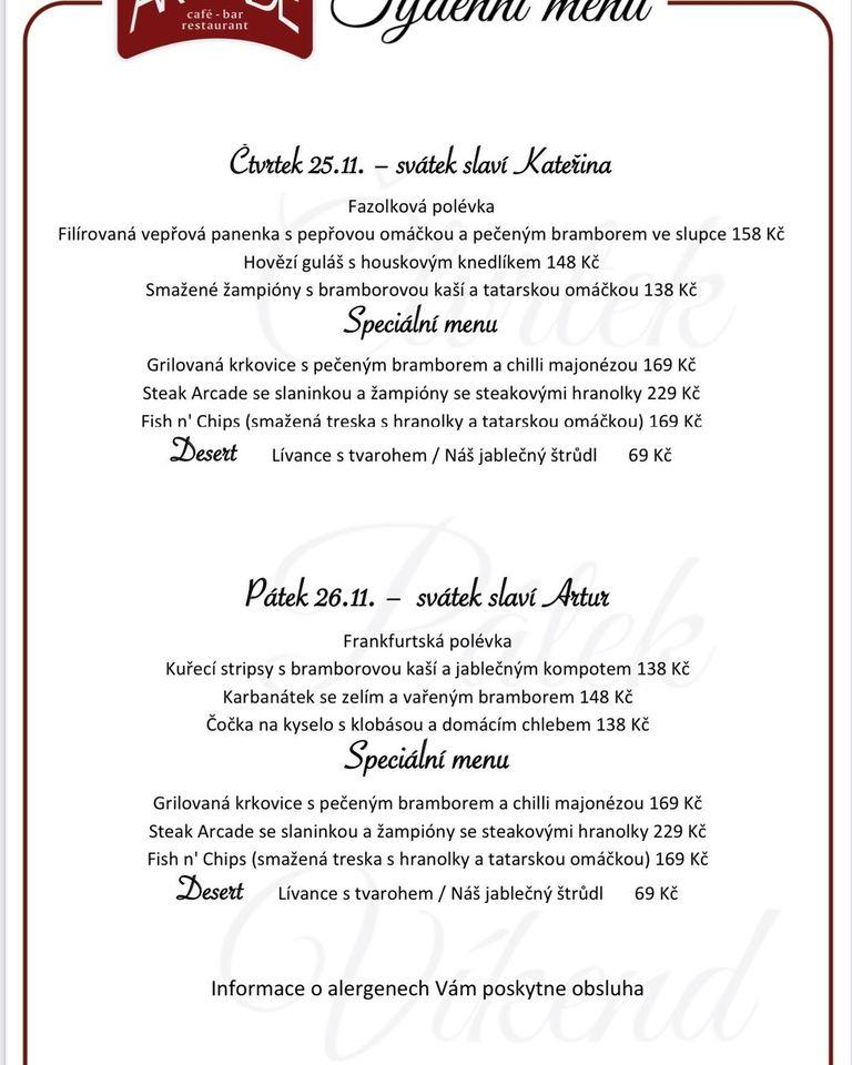 Restaurace Arkáda меню