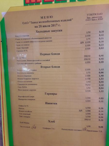 Столовая ЧПТУП Бася меню