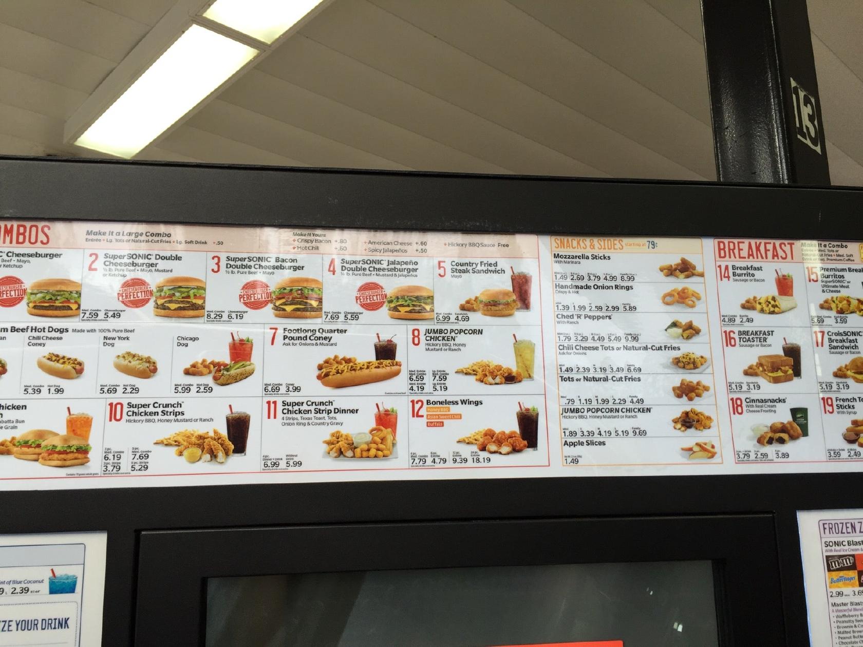 Sonic Drive-In меню