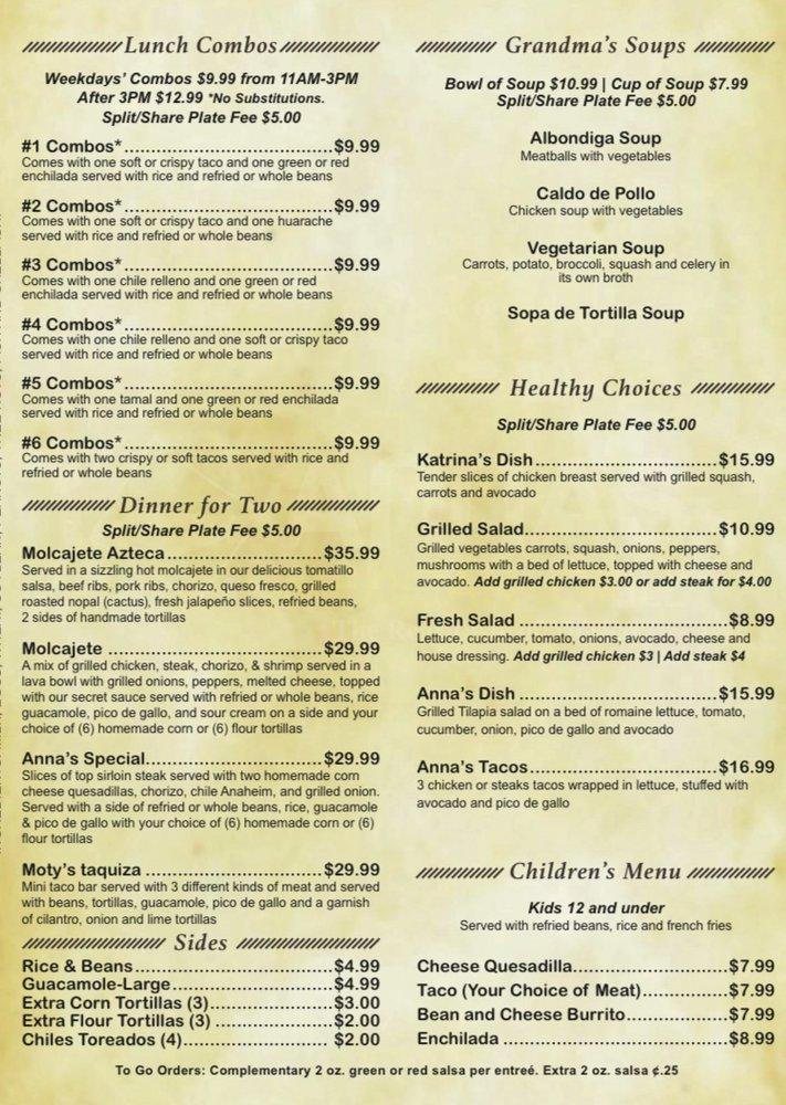 Anna's Mexican Grill меню