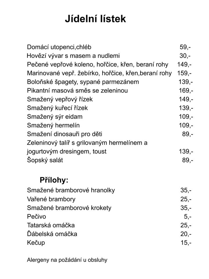 Restaurace U Císaře Rudolfa II. меню