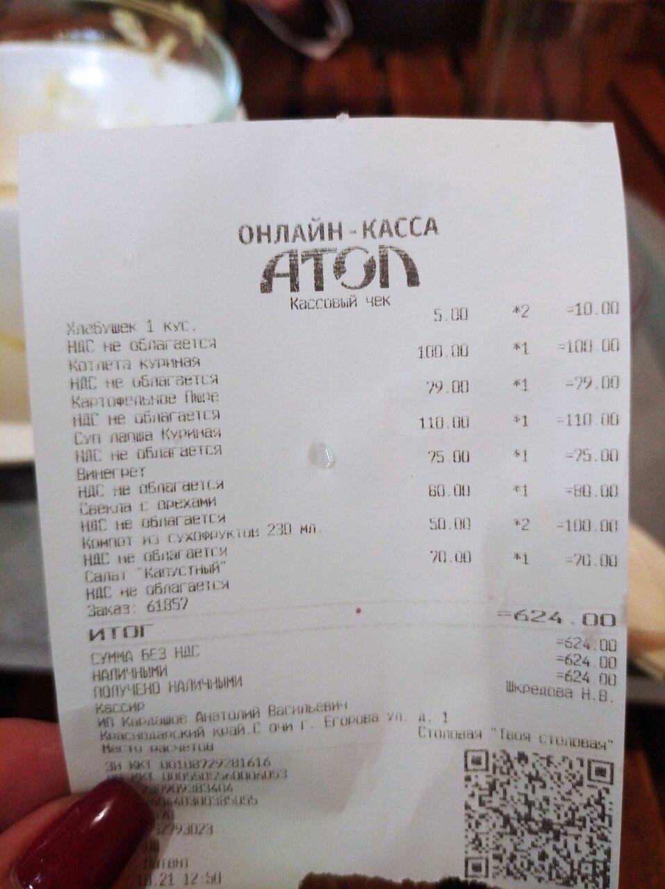 Твоя Столовая меню