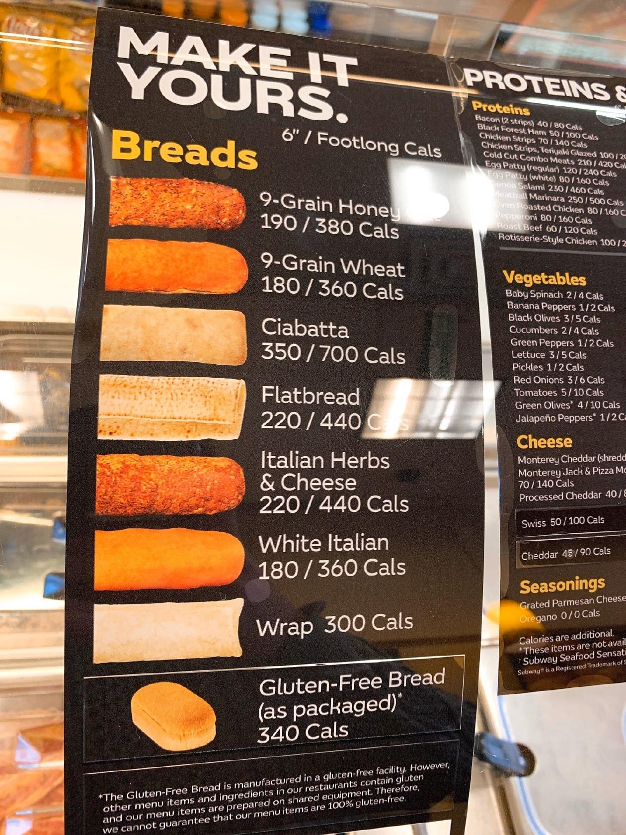 Subway меню