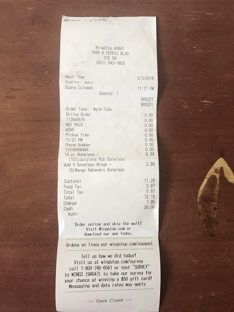 Wingstop меню