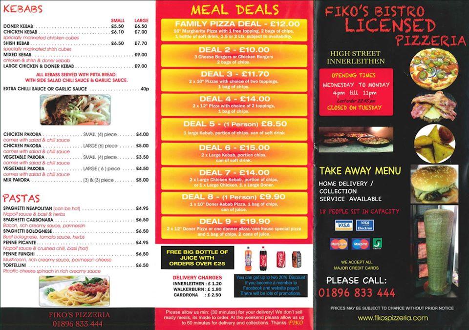 Fikospizzeria Innerleithen Edinburgh меню